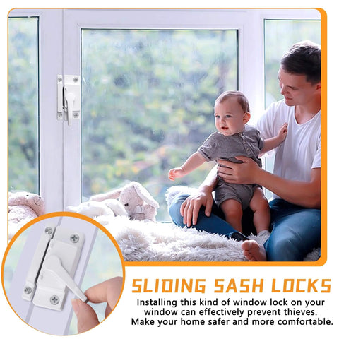 Maintain home security with a 4 pack of white sash locks for single-hung and double-hung windows; shown installed on window.