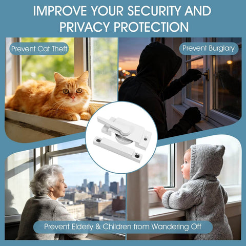 Three Pack Window Sash Lock Set For Sliding Windows Replaces Latches On Single Hung And Double Hung White Cam Lock For Vertical And Horizontal Sliding Windows Durable Alloy Construction With Corrosion Resistant Finish shown with security features.