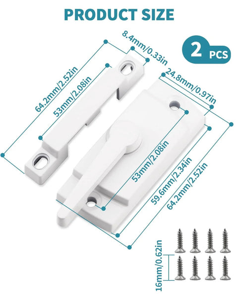 Two Piece Window Sash Locks Replacement Latches For Up And Down Sliding Windows Compatible With Horizontal And Vertical Sliding Sashes Security Locks With Screws Included showing product size