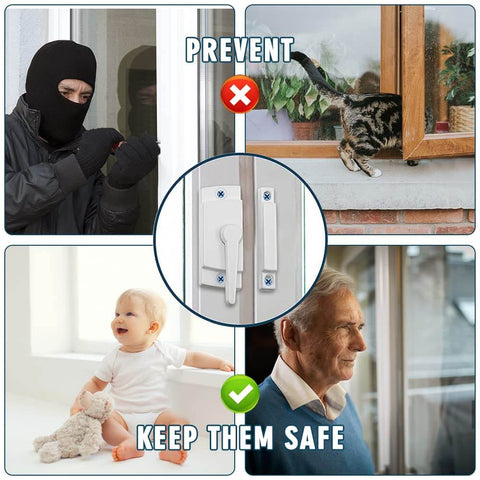 White Sliding Window Sash Locks 2 Pack Cam Action Sash Lock For Double Hung Windows, preventing intruders and ensuring safety.