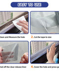 Steps for using Grey Window Screen Repair Tape 3 Inches By 20 Feet Heavy Duty Patch Kit for repairing screen tears and holes.