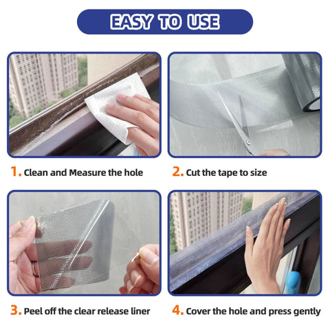 Steps for using Grey Window Screen Repair Tape 3 Inches By 20 Feet Heavy Duty Patch Kit for repairing screen tears and holes.