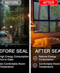 Before and after image of window using Window Sealing Tape 2 Inch x 33 FT Transparent Window Draft Insulation Residue-Free Clear Weather Stripping.