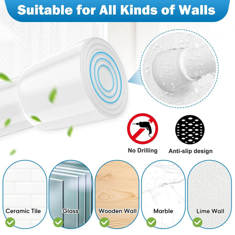 Adjustable Window Security Bar For Sliding Glass Doors With Rubber Tips, tension rod, shown with different wall surfaces, no drilling needed.