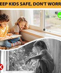 Sliding Door Security Bar, 18.5-51 inch Adjustable Patio Door Security bar with Rubber Tips installed on window with children reading safely