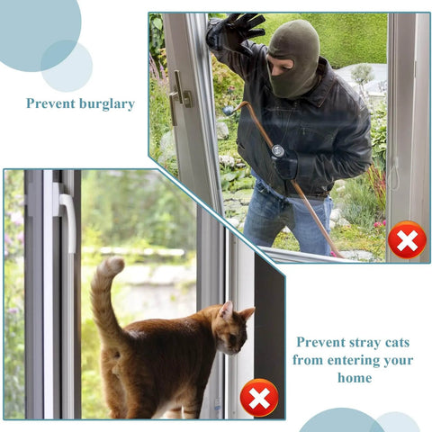 Image illustrating prevention of burglary and stray cats entering through windows using ten-pack diecast window sash locks with cam action.