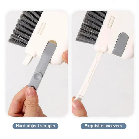 Close-up of 3-In-1 Removable Window Slot Brush With Hidden Scraper showcasing brush and hidden tweezers for cleaning window grooves.