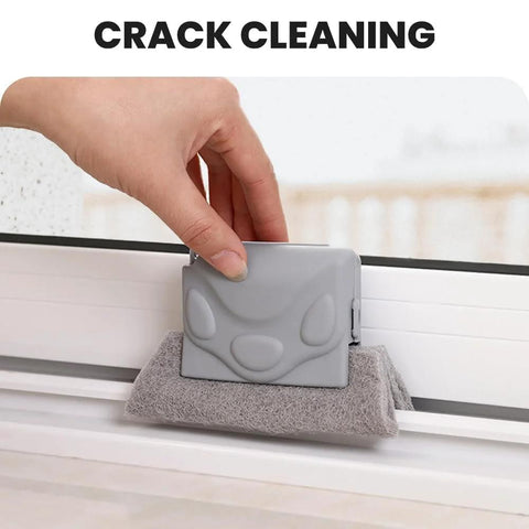 Hand using Window Groove Cleaning Brush Set with Magic Track Cleaner Mini Brush and Replaceable Cloths for Cleaning Window Tracks Sliding Doors.
