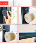 Application of Window Weather Sealing Tape, 3 Inch x 165 FT, showing installation on window frames with no residue clear finish.