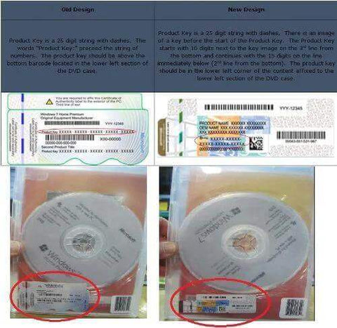 Windows 7 Home Premium SP1 64-Bit OEM System Builder DVD 1 Pack Old Packaging with product key design changes.