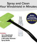 Reach Free Windshield Cleaning Tool with 16 Inch Detachable Handle, microfiber bonnets, and spray bottle for easy windshield cleaning.