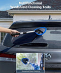 Windshield Cleaning Tool With Extendable Handle And Microfiber Pad Set For Auto Glass And Car Interior Detailing Reusable