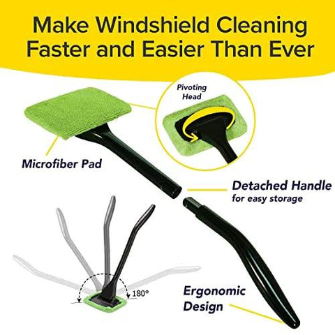 Reach Free Windshield Cleaning Tool With 16 Inch Detachable Handle Microfiber Pad and Pivoting Head