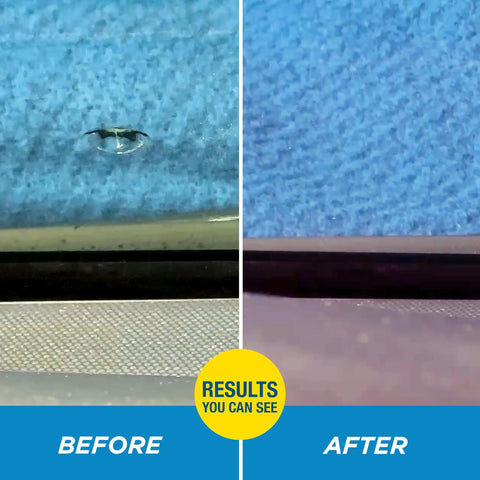 Resin Based Windshield Repair Kit For Chips And Cracks Quick And Easy To Use Universal Repair System, before and after repair results