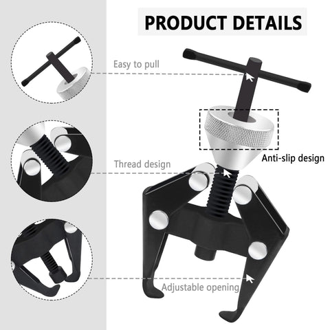 Windshield Wiper Arm Removal Tool Kit with adjustable opening, thread design, and anti-slip handle shown in product details.