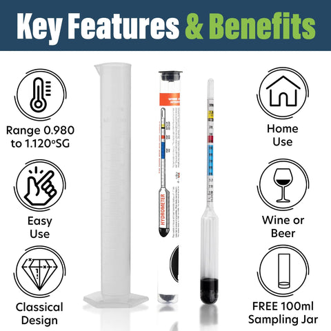 Hydrometer For Wine Making With 100 Mm Alcohol Test Jar Specific Gravity Hydrometer For Wine And Beer Brewing Testing Kit
