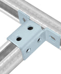 Four Pack Wing Shaped Fittings For One And Five Eighths Inch Strut Channel Eight Hole Three Sixteenths Inch Thick Carbon Steel With Electro Galvanized Silver Finish For Durable Ninety Degree Connector Brackets installed on strut channel.