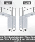 Four Piece Wing Shape Ninety Degree Fittings Set With Left And Right Brackets For One Half Inch Bolts And One And Five Eighths Inch Series Channels Use In Structural Connections For Professional Builders And Diy Projects, showing left and right bracket view for 1-5/8" channels.