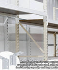 Four Piece Wing Shape Ninety Degree Fittings Set With Left And Right Brackets For One Half Inch Bolts And One And Five Eighths Inch Series Channels Use In Structural Connections For Professional Builders And Diy Projects installed on shelving unit