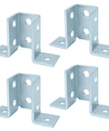 Four Pack Wing Shaped Fittings For One And Five Eighths Inch Strut Channel Eight Hole Three Sixteenths Inch Thick Carbon Steel With Electro Galvanized Silver Finish For Durable Ninety Degree Connector Brackets.