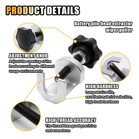 Car Windshield Wiper Arm Puller with adjustable knob, carbon steel material, 0.65 inch opening, high thread accuracy detail view