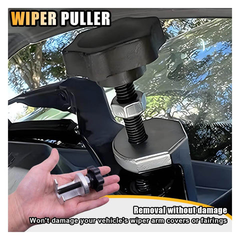 Car Windshield Wiper Arm Puller, Handy Lightweight Removal Tool With Adjustable Knob, 0.65 Inch Opening, in use on vehicle