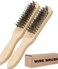 Steel Wire Brush Pack of 2 - Beechwood Handle Wire Brushes with box, Heavy Duty Steel Bristle Cleaning Brush for rust, paint removal.