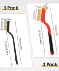 6 Pieces Wire Brushes Set, Small Metal Brass/Stainless Steel/Nylon Brushes for Cleaning, close-up of two brushes with measurements