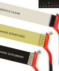 Wire Brush Set 3Pcs - Nylon/Brass/Stainless Steel Bristles with Curved Handle Grip for Rust, Dirt & Paint Scrubbing – 7 Inches (Red).