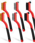 Wire Brush Set, 6 Pcs Brass/Stainless Steel/Nylon Wire Brushes for Cleaning with Curved Handle Grip for Rust Removal