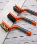 Wire Brush 3Pcs Brass/Stainless Steel/Nylon Wire Brushes for Cleaning Rust Bristle Brush Set with Rubber Curved Handle Grip.