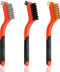 3pcs Wire Brushes for Cleaning Rust, Upgrade Wire Brush Set with Brass, Stainless Steel, Nylon Bristles and Curved Handle