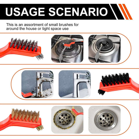 Image showing the usage of Wire Brush Set, 6 Pcs Professional Wire Brushes for Cleaning Rust in various household scenarios.