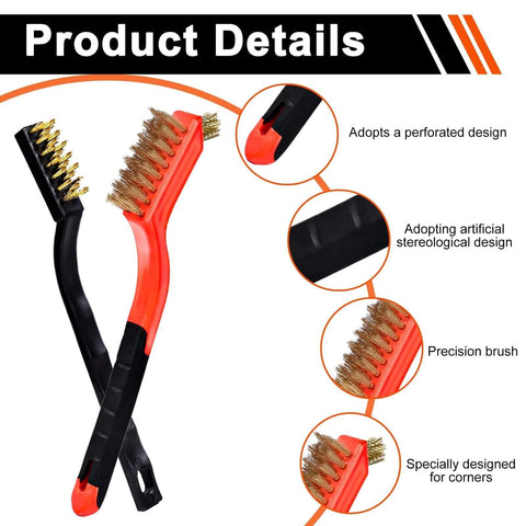 Wire Brush Set, 6 Pcs Professional Wire Brushes for Cleaning Rust, stainless steel and brass with arc-shaped handles.