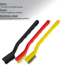 6Pcs Wire Brush Set with stainless steel, brass, nylon bristles for rust removal and slag cleaning.