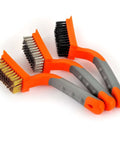 Wire Brush 3Pcs Brass/Stainless Steel/Nylon Wire Brushes for Cleaning Rust Bristle Brush Set with Rubber Curved Handle Grip, Orange Gray