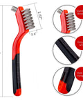 Wire Brush Set 3Pcs - Nylon/Brass/Stainless Steel Bristles with Curved Handle Grip for Rust, Dirt & Paint Scrubbing – 7 Inches (Red)