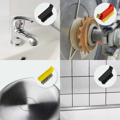 6Pcs Wire Brush Set, Stainless Steel/ Brass/ Nylon Bristle Brushes for Cleaning Rust and Dirt on Metal, Faucet, and Tiles