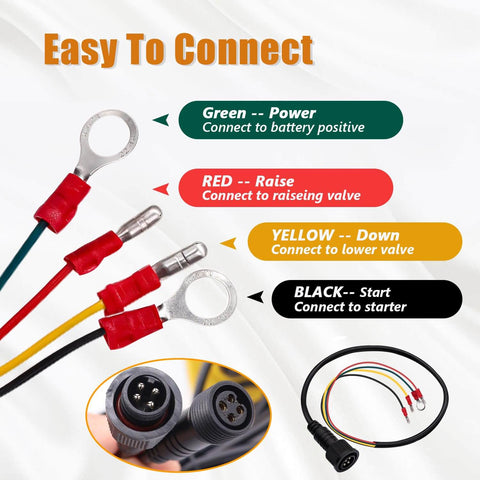 4 Wire Dump Trailer Remote Control Switch 12V DC Up Down Momentary Dual Button Control For Double Acting Hydraulic Pump Power Unit Ideal For Truck Lift Gates Cranes And Wreckers MG018 4W wiring diagram showing green, red, yellow, black connections