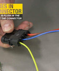Hand installing wires into connector using Crimp Right Weather Tight Connector Crimping Kit Ferrule Crimper Plier Wire Stripper And Connectors Terminal Crimp Tool Kit For Wiring Projects And Electrical Repairs Ideal For Serious Automotive DIYers.