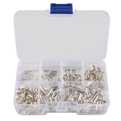 Organized plastic box with 600 pcs wire ferrules kit with 7 sizes non insulated copper crimp terminals tinned copper assortment for AWG 22 to 10