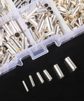 600 Pcs Wire Ferrules Kit With 7 Sizes Non Insulated Copper Crimp Terminals Tinned Copper Assortment in a plastic box