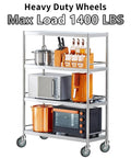 Metal shelving unit with kitchen appliances on 5 inch stem casters for wire shelving heavy duty swivel wheels with brakes set of 4