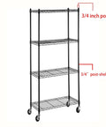 4-tier wire shelving rack on wheels with 3/4 inch posts, equipped with 2 inch locking swivel casters set of 4 with 1/4-20 threaded stem.