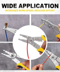 8 Inch Wire Stripper And Crimping Pliers For 10-22 AWG Solid And Stranded Wire in use with non-slip grip, cutting and crimping demo