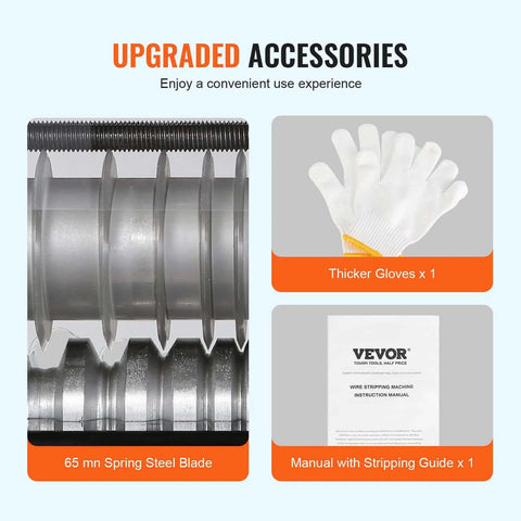 Upgraded accessories for Automatic Electric Wire Stripping Machine 60W with gloves, manual, and 65 mm spring steel blade