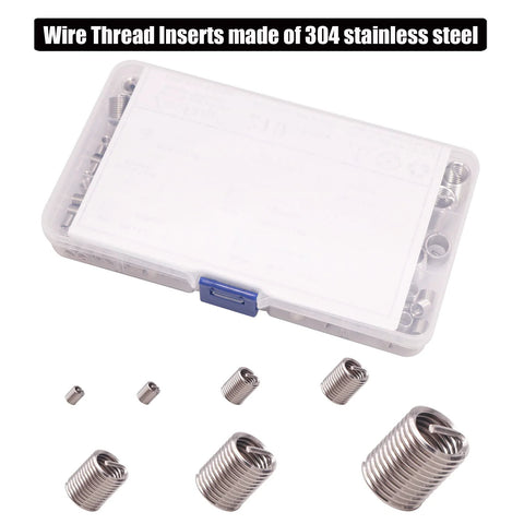 Pro Grade Wire Thread Inserts Kit In 304 Stainless Steel Assortment For Metric M3 Through M12 Sizes, 210 Pieces with visible inserts