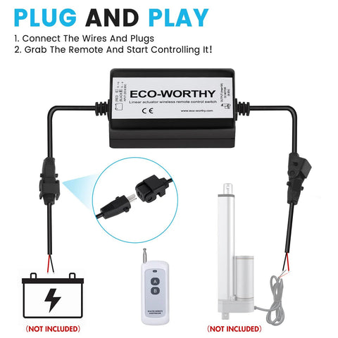 Forward And Reverse Wireless DC Actuator Controller Kit For Motors And Linear Actuators, showing wiring setup and remote control