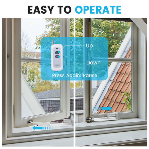 Window showing Forward And Reverse Wireless DC Actuator Controller Kit For Motors And Linear Actuators, remote operation illustration