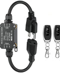 Remote Control Power Switch For Outdoor Use Waterproof Wireless Light Switch With 165 Feet Range Plug And Play Supports 110V 120V 250V 20A RF Module Relay Weatherproof Smart Socket For Patio Garden Garage Electrical Equipment, with remote and cables visible